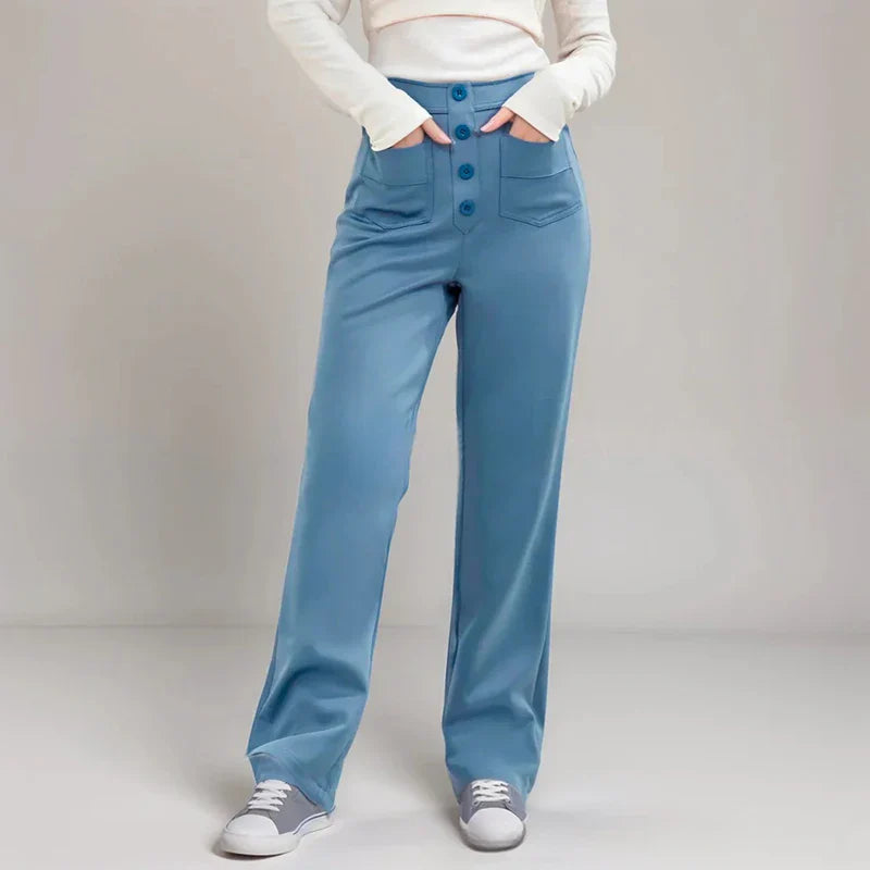 High-Waisted Elastic Casual Trousers