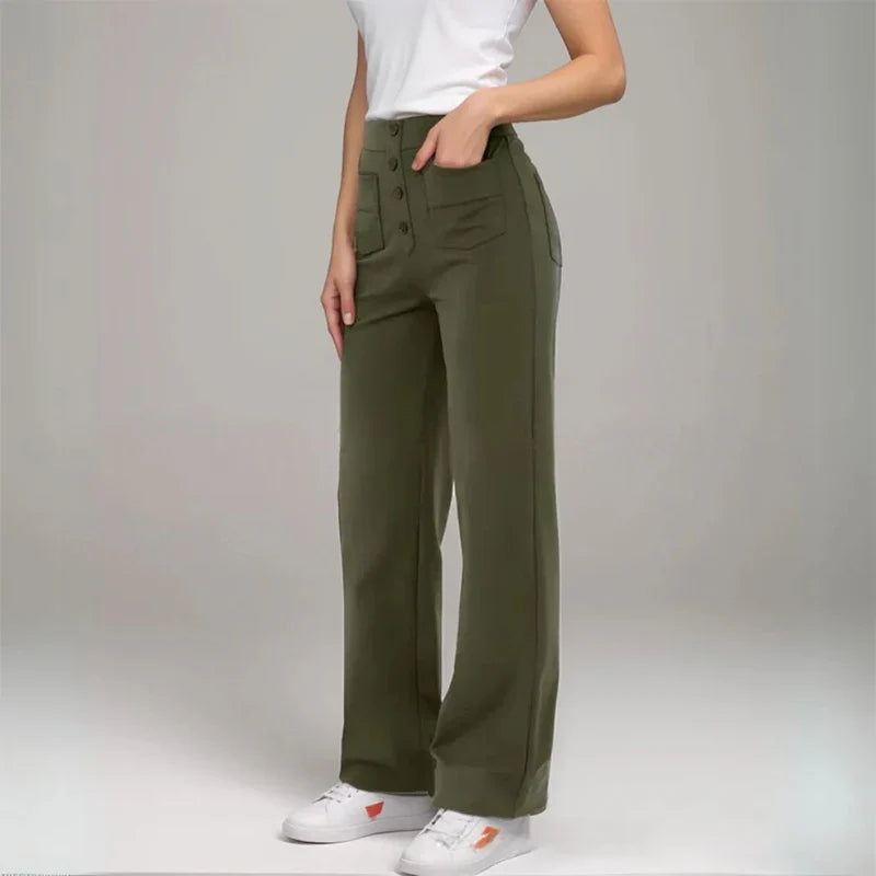 High-Waisted Elastic Casual Trousers