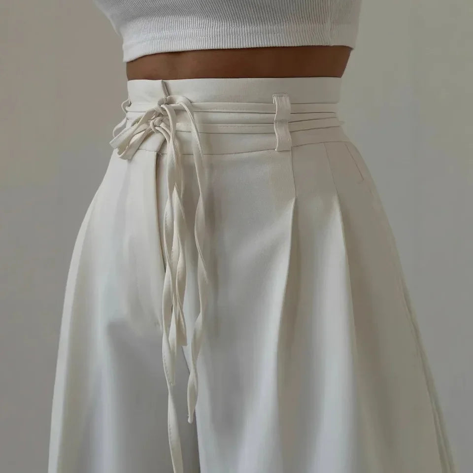 VALENCIA – Lace-Up High-Waist Straight Pants – 2186