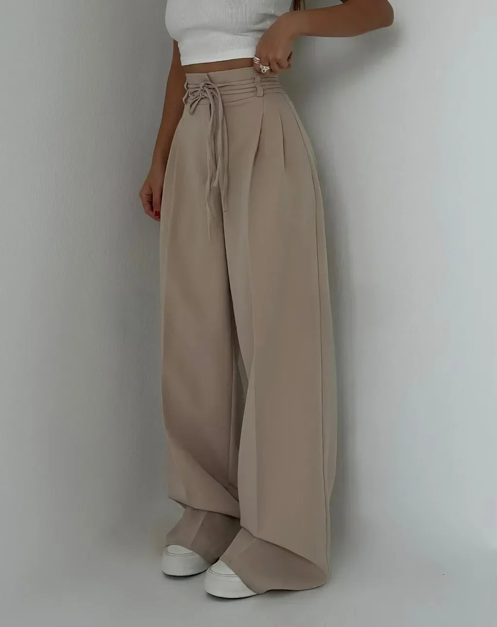 VALENCIA – Lace-Up High-Waist Straight Pants – 2186