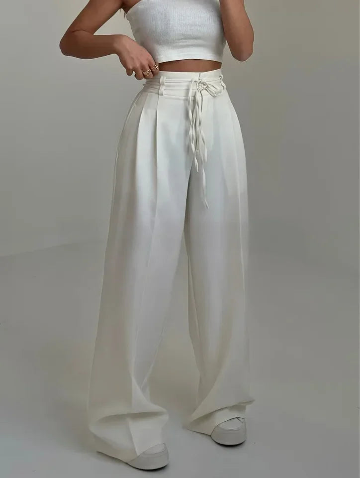 VALENCIA – Lace-Up High-Waist Straight Pants – 2186