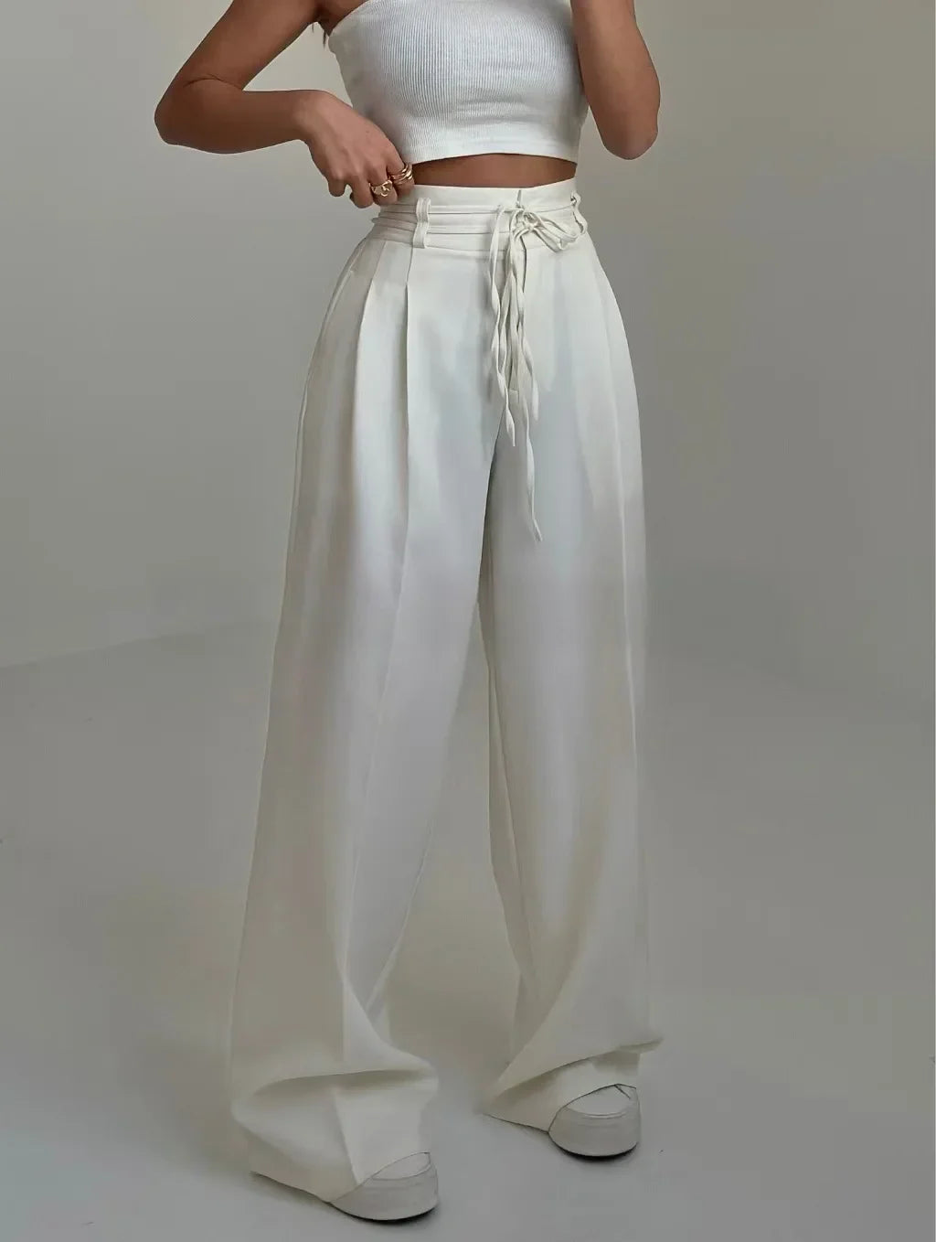 VALENCIA – Lace-Up High-Waist Straight Pants – 2186