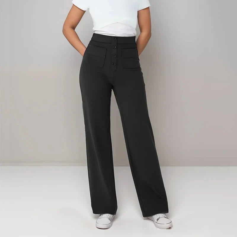 High-Waisted Elastic Casual Trousers
