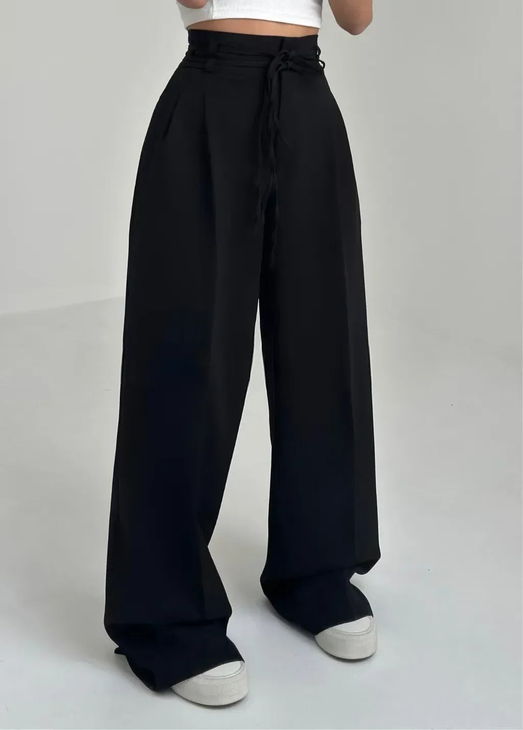 VALENCIA – Lace-Up High-Waist Straight Pants – 2186