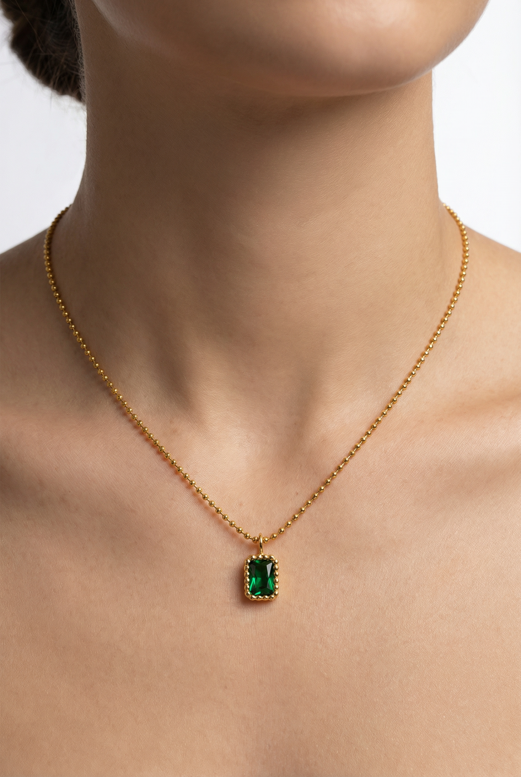 PORTO – Gold Plated Emerald Rectangle Pendant Necklace – 044