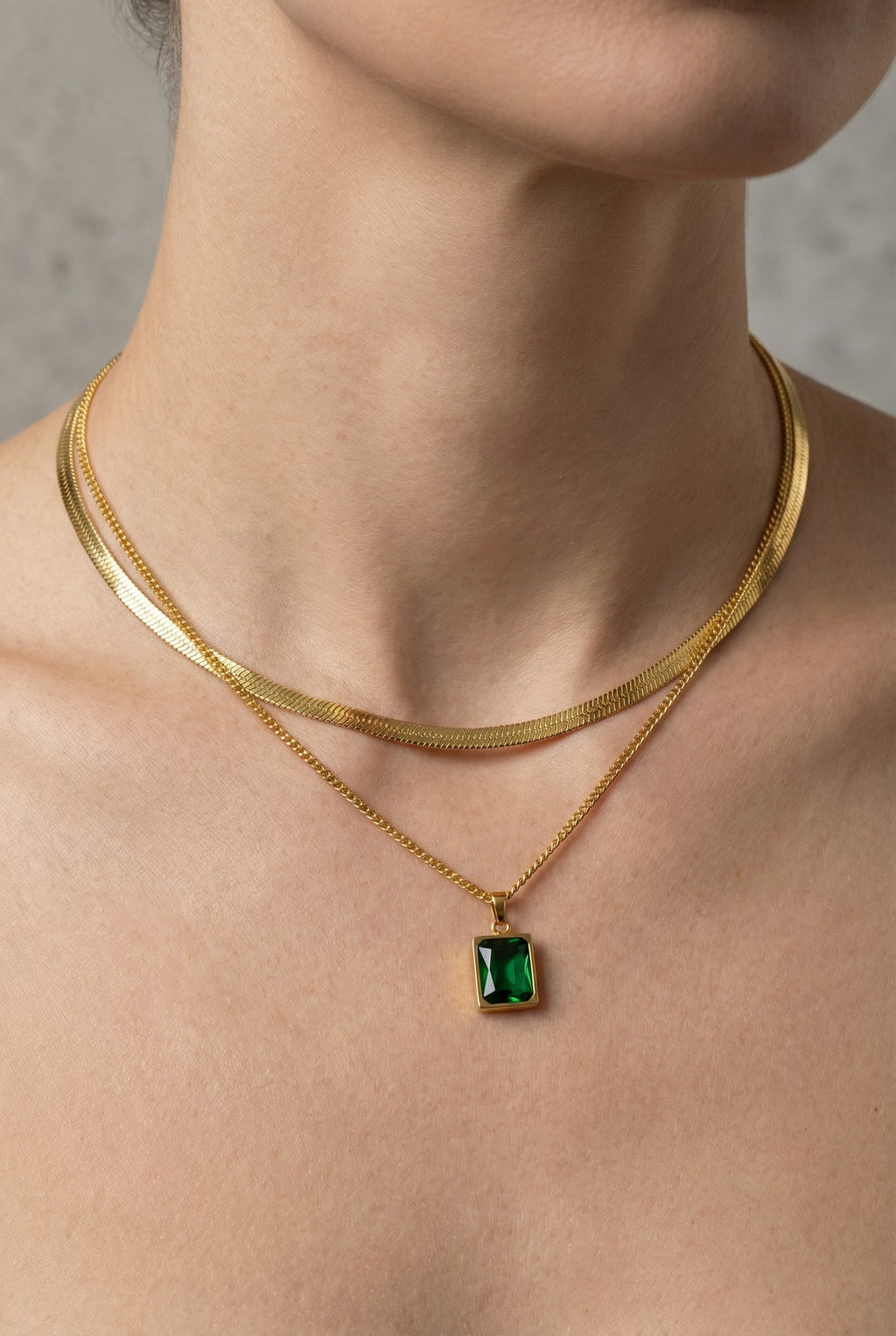 VIENNA – Gold Plated Emerald Statement Necklace – 046