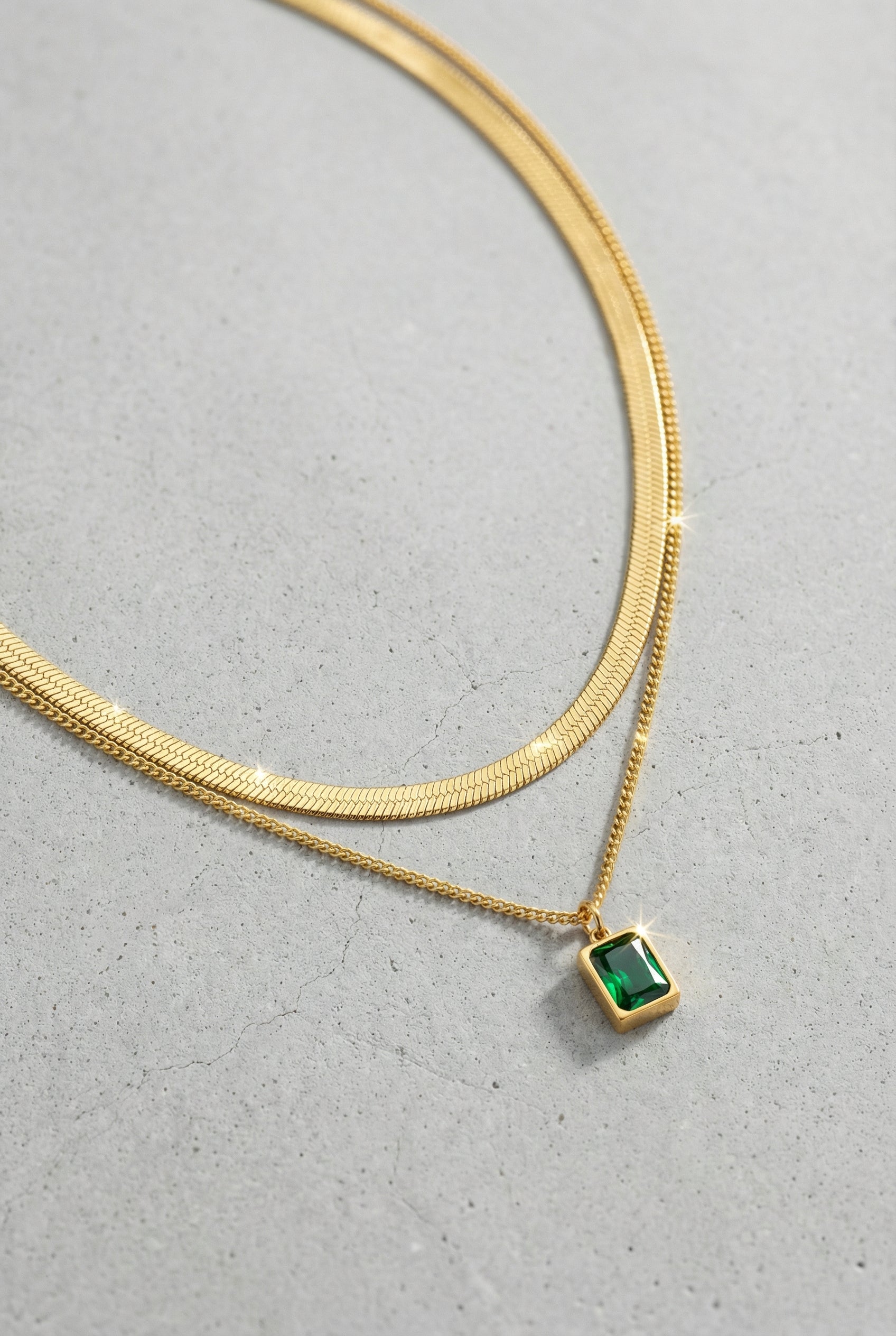 VIENNA – Gold Plated Emerald Statement Necklace – 046
