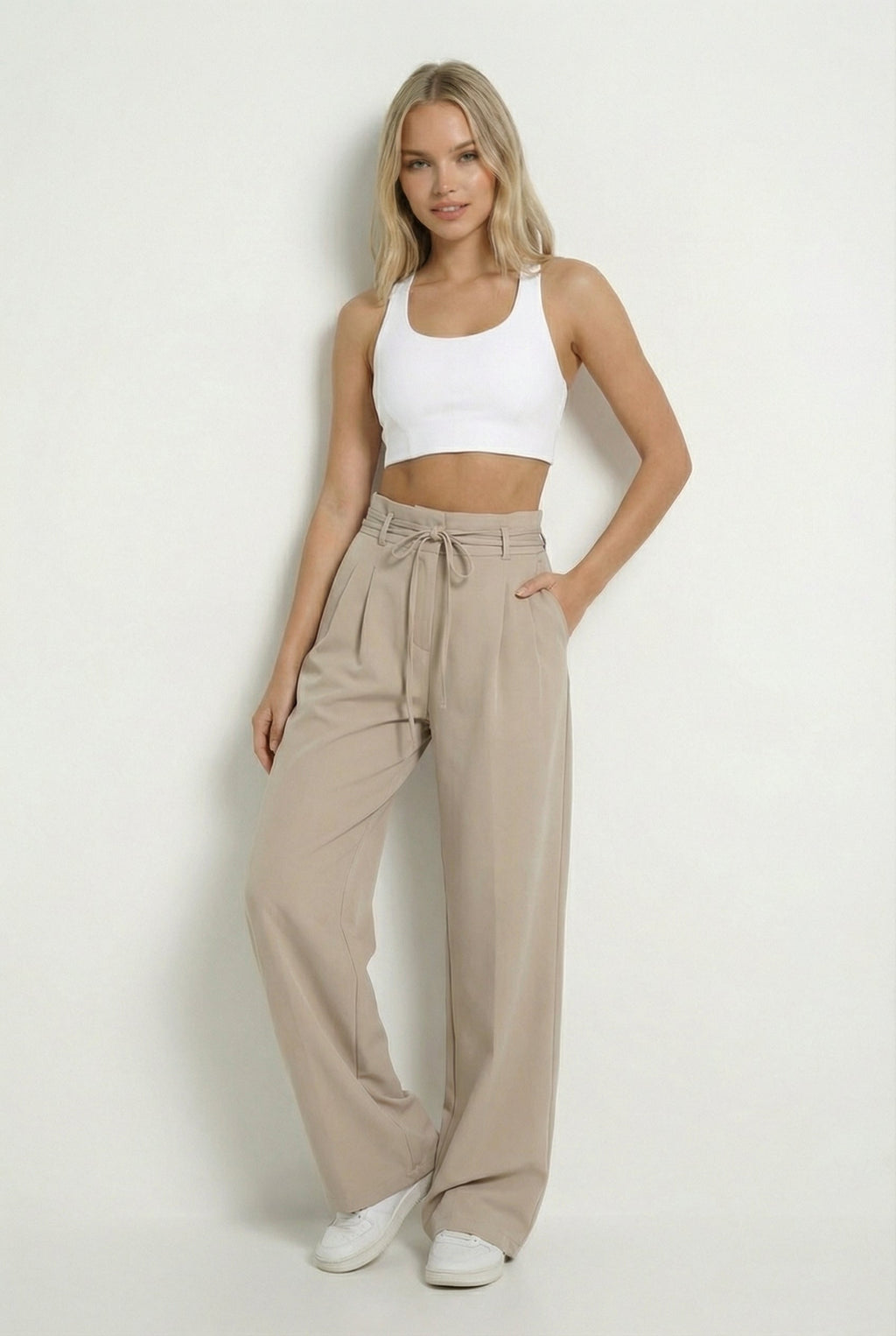 VALENCIA – Lace-Up High-Waist Straight Pants – 2186