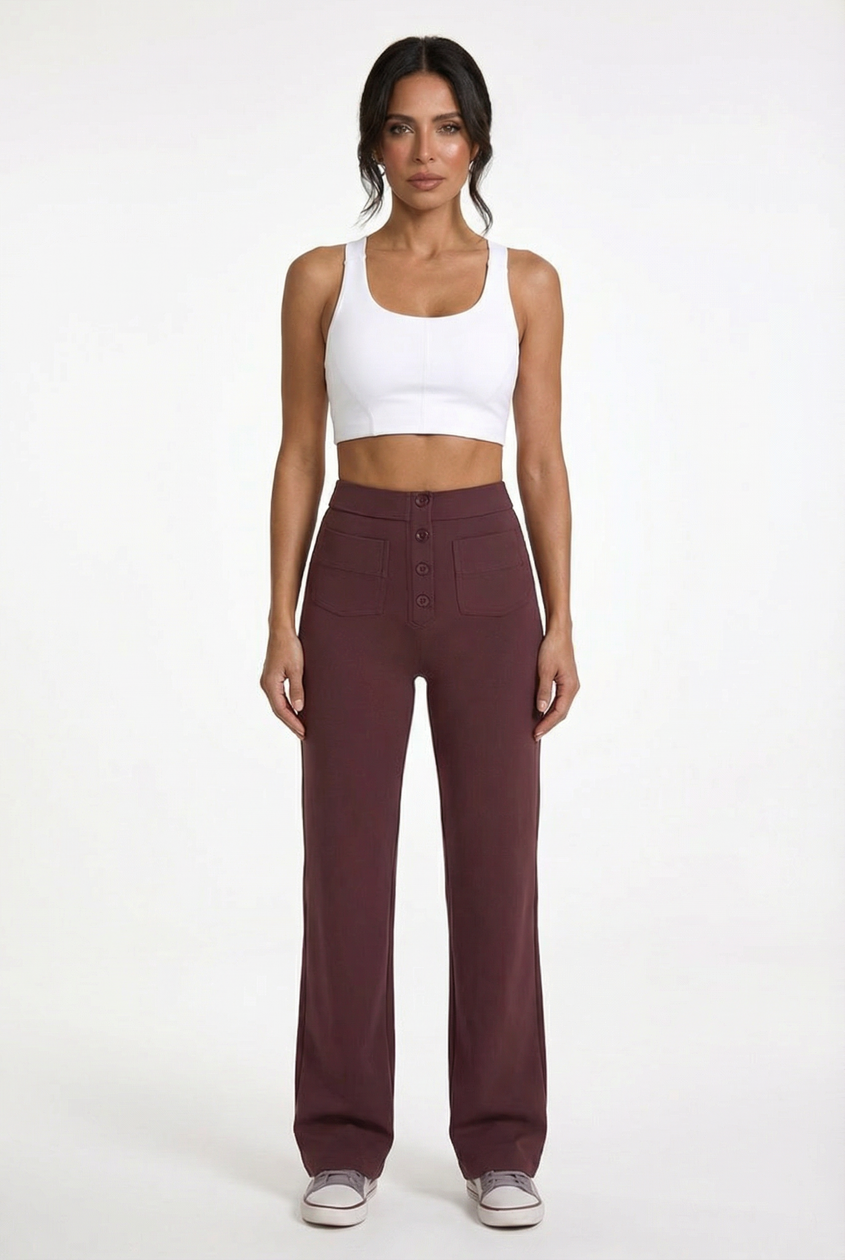 High-Waisted Elastic Casual Trousers